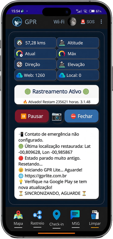 Aplicativo GPR Lite em um celular